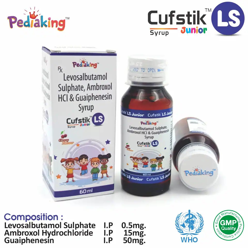 Levosalbutamol 0.5mg Ambroxol 15mg Guaifenesin 50mg Syrup from Top Pharma Company in India